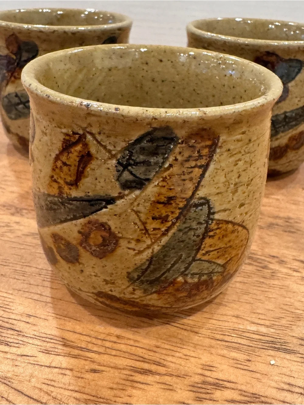 Otagiri Painted Stoneware Ceramic Small Cups Set of 3 Earthy Neutral Artsy Japan